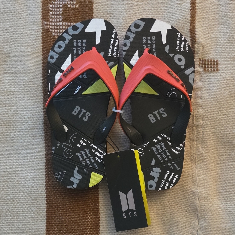 BTS Black and Red Flip Flops
